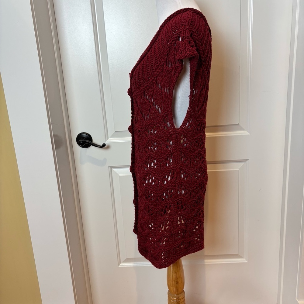 Coldwater Creek Maroon Open Knit Button Front Vest Sz S (6–8) - Picture 5 of 7